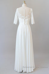 Graceful Long A-line Lace Chiffon Wedding Dresses with Sleeves